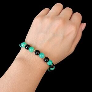 Jade Onyx 14K Yellow Gold Bead Stretch Cord Bracelet New With EFFY Tags